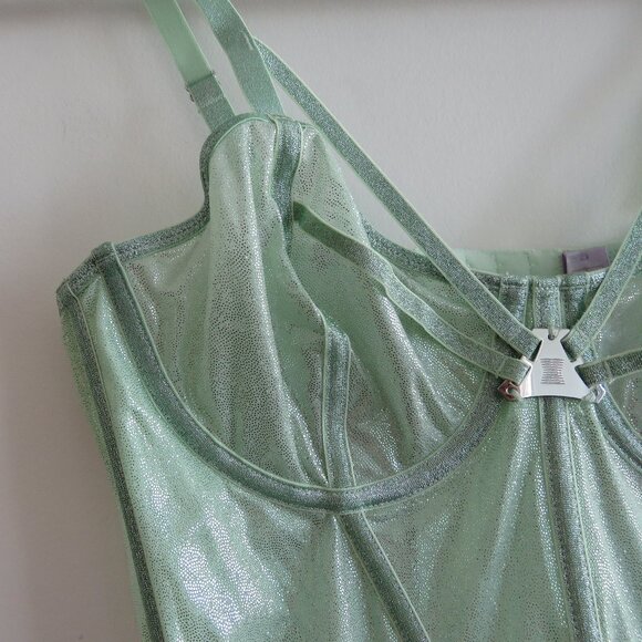 SAVAGE X FENTY Going Platinum Mesh Bustier Corset in Green Mist Metallic L NWT - Picture 3 of 13